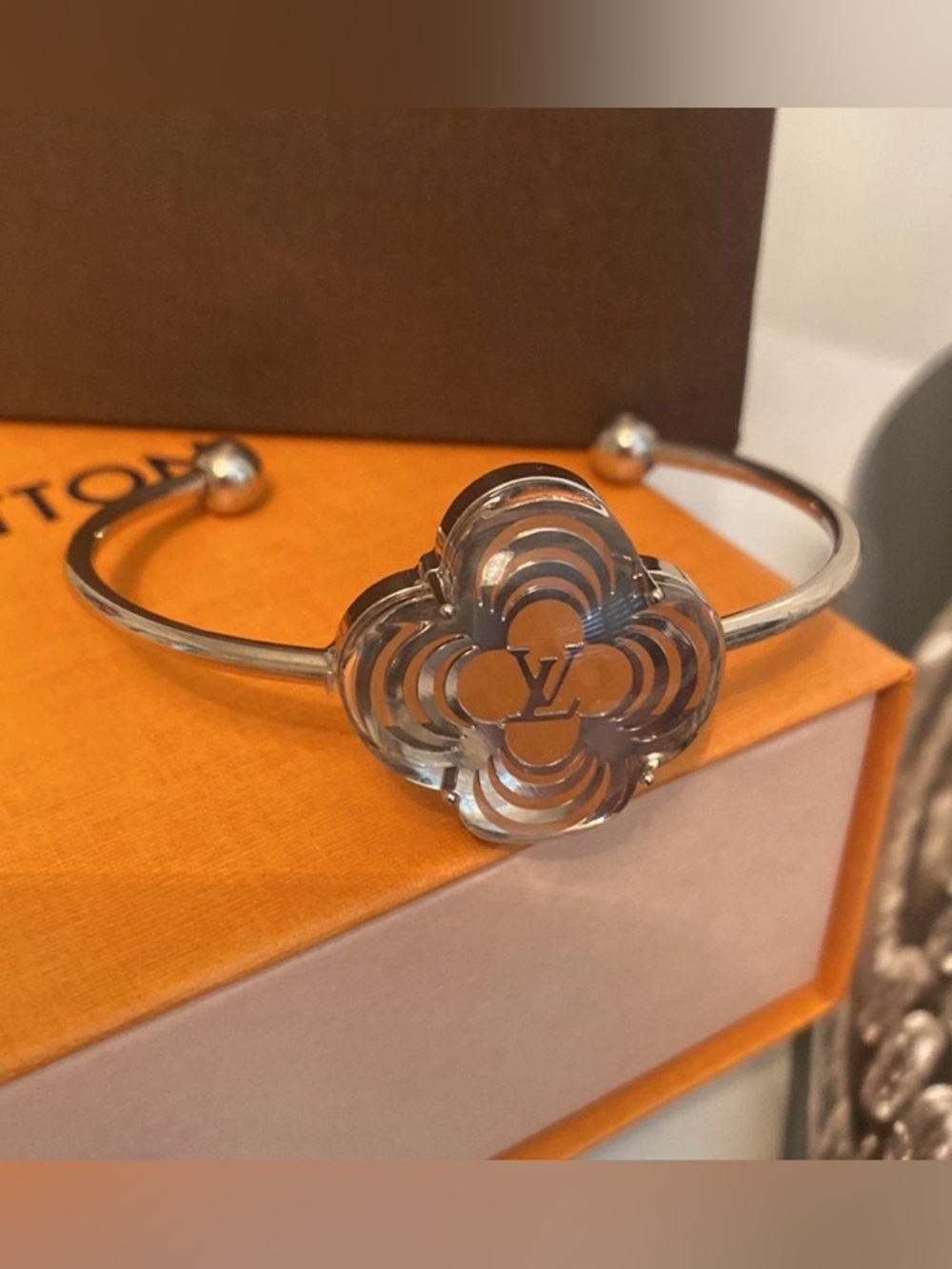 Louis Vuitton • LV “Idylle Blossom” Flower Silver Tone Slim Cuff Bracelet w/Box